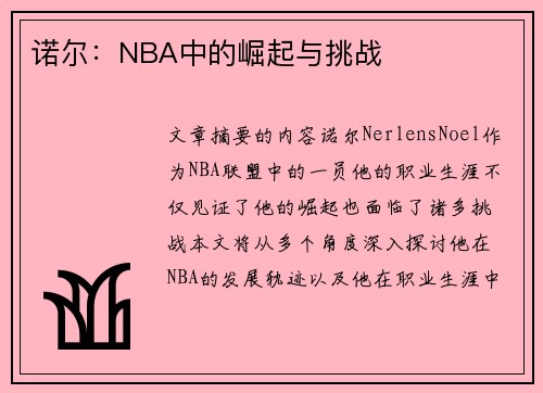 诺尔：NBA中的崛起与挑战